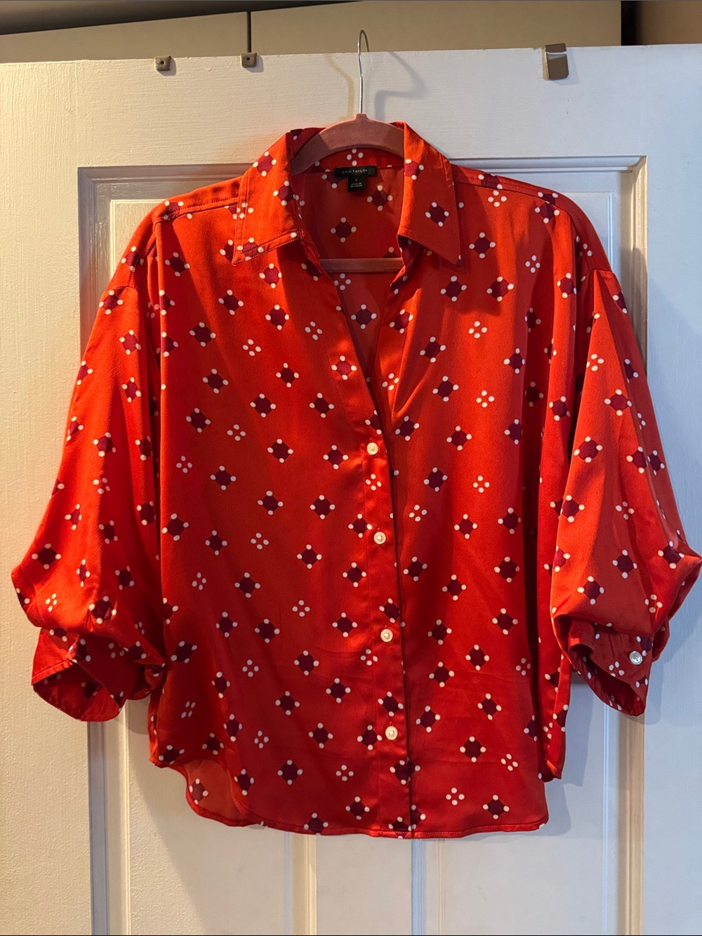 Ann Taylor Puff Sleeve Satin Blouse Small